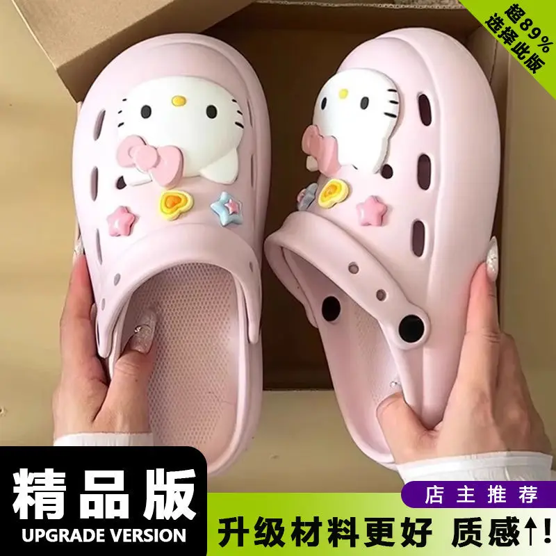Y2K Coquette 3D Hello Kitty Platform Clogs Women Thick Eva Sole Adjustable Strap Cute Cartoon Summer Beach Casual Slip On Shoes view 6