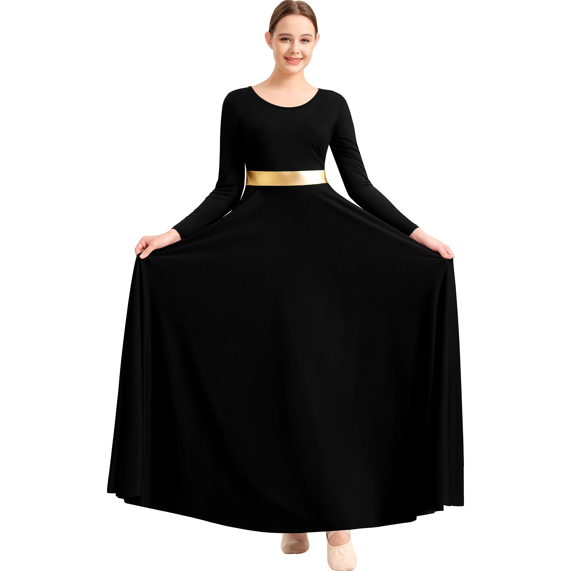 Metallic Lof Dans Jurk voor Vrouwen Lange Swing Liturgische Aanbidding Kerk Gewaad Jurk Lyrische Dancewearl Kerk Gewaad