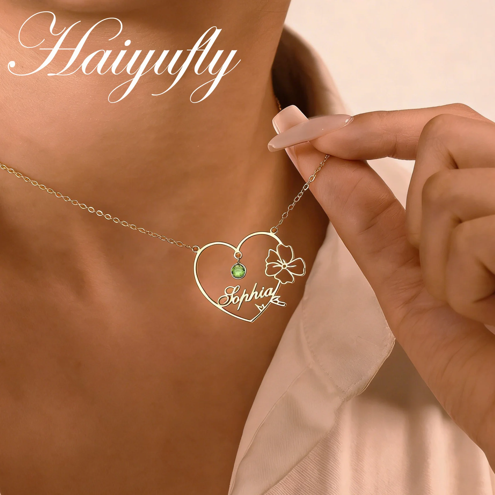 

Haiyufly Custom Name Necklace for Women Birth Flower Stainless Steel Jewelry Personalized Birthstone Choker Chain Birthday Gift