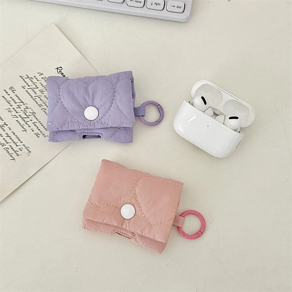 

Cute with Buckle Earphone Bag Lightweight Soft Cloth Coin Purse Data Cable Earphone Case for AirPods