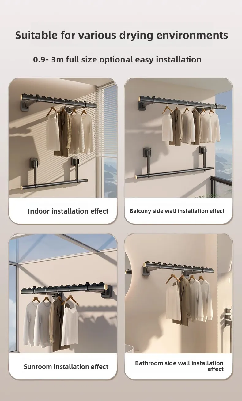 شرفة منزلية، قضيب تعليق الملابس الثابتة، رف تجفيف الملابس القابل للطي، قضيب تعليق مقاوم للرياح #6