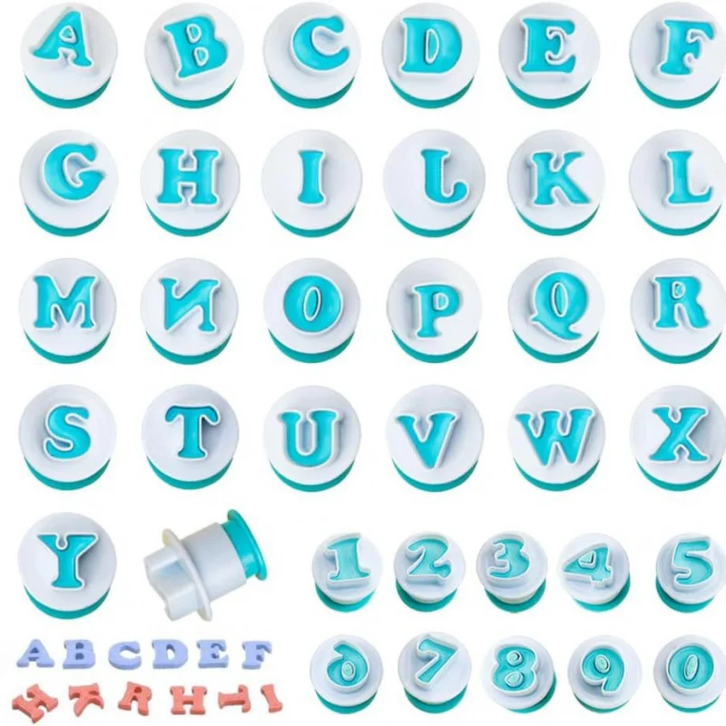 

【26 Letters & 10 Numbers Spring Press Mold】Cake Stamp Tool for Baking,Capital Letters & Numbers Cake Imprint Tool