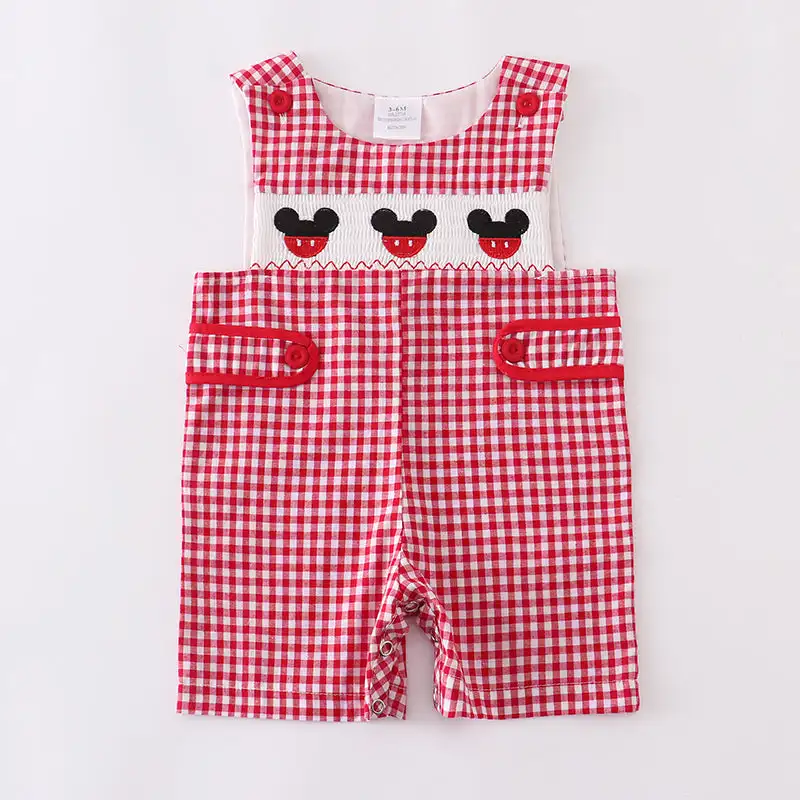 Zoobies Summer Sibling Boys Red Plaid Romper