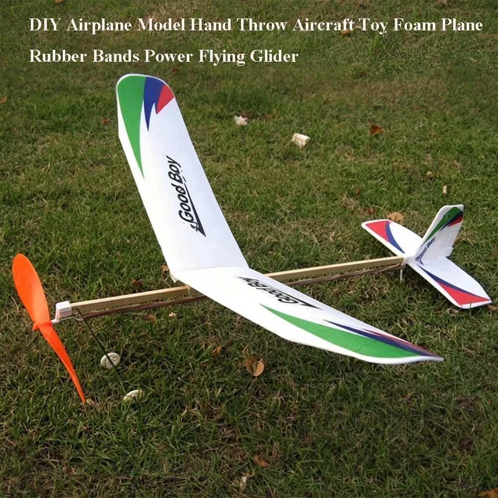 

Ligthweight DIY Airplane Model Multicolors Children Kids Gift Hand Throw Aircraft Toy Rubber Bands Power Educational Experiment