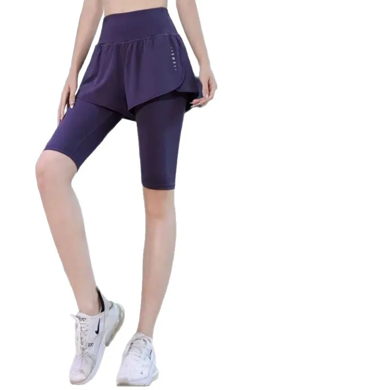 High Waist Five-Quarter Length Running Shorts Women's Gym Training Sports Pants Quick Dry Professional Anti-Light Morning Run...