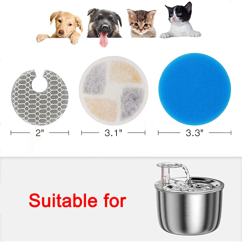 8 Sets WF150 Cat Water Fountain Filters Replacement for Stainless Steel  Automatic Cats Feeder,Pet Fountain Filter