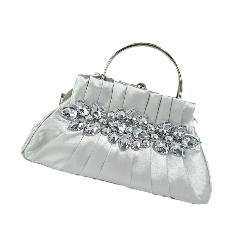 Rhinestones Evening Clutch Bag for Women Girl Wedding Handbag and Purse Chain Strap Shoulder Bag Pleated Evening Bag