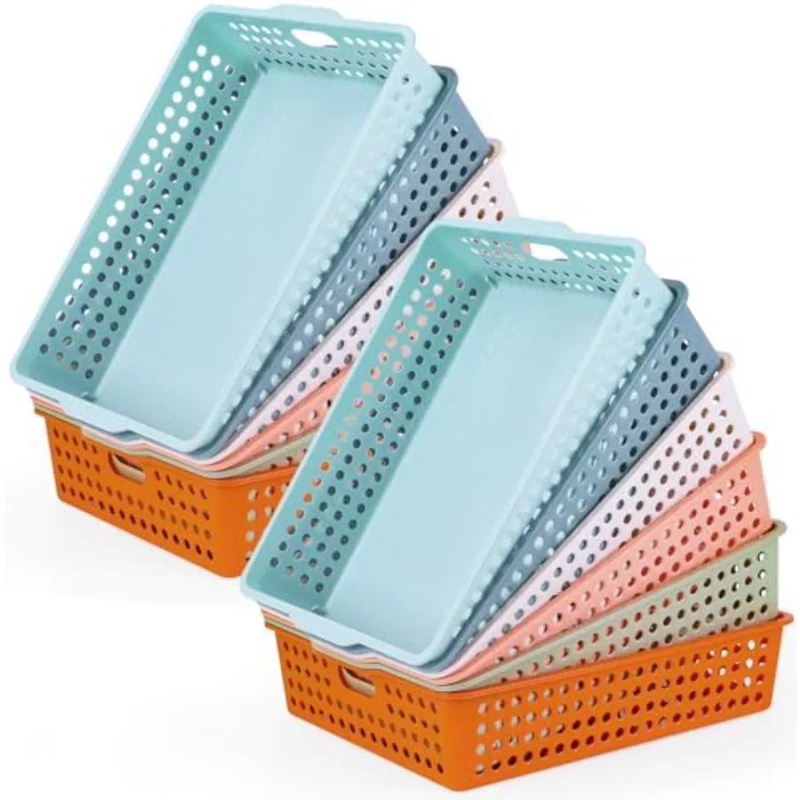 

12 Pcs Plastic Classroom Storage Basket Bulk 14 x 10 In Turn in Paper Trays for Classroom A4 Size Colorful Storage Organizer Bi