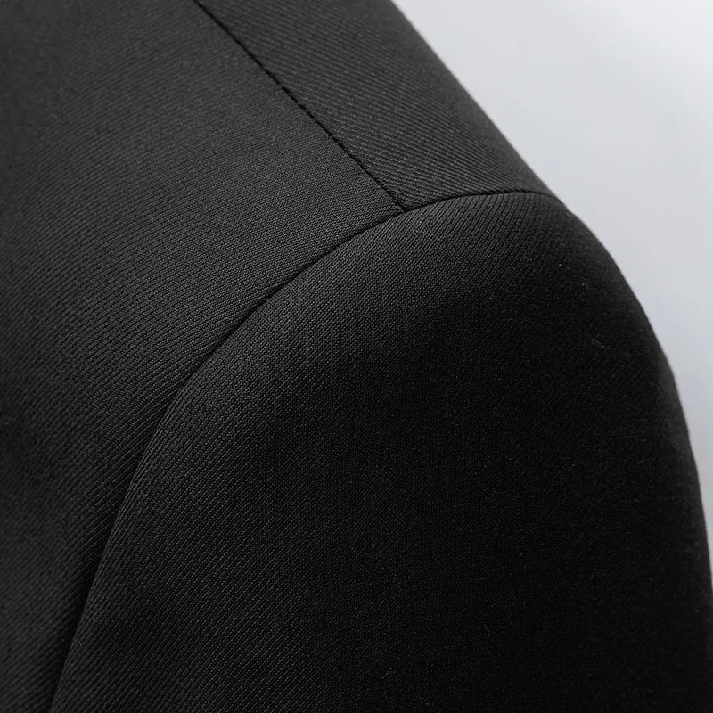 Men's business casual suit set Korean version solid color stand up collar single breasted suit pants two-piece set for men