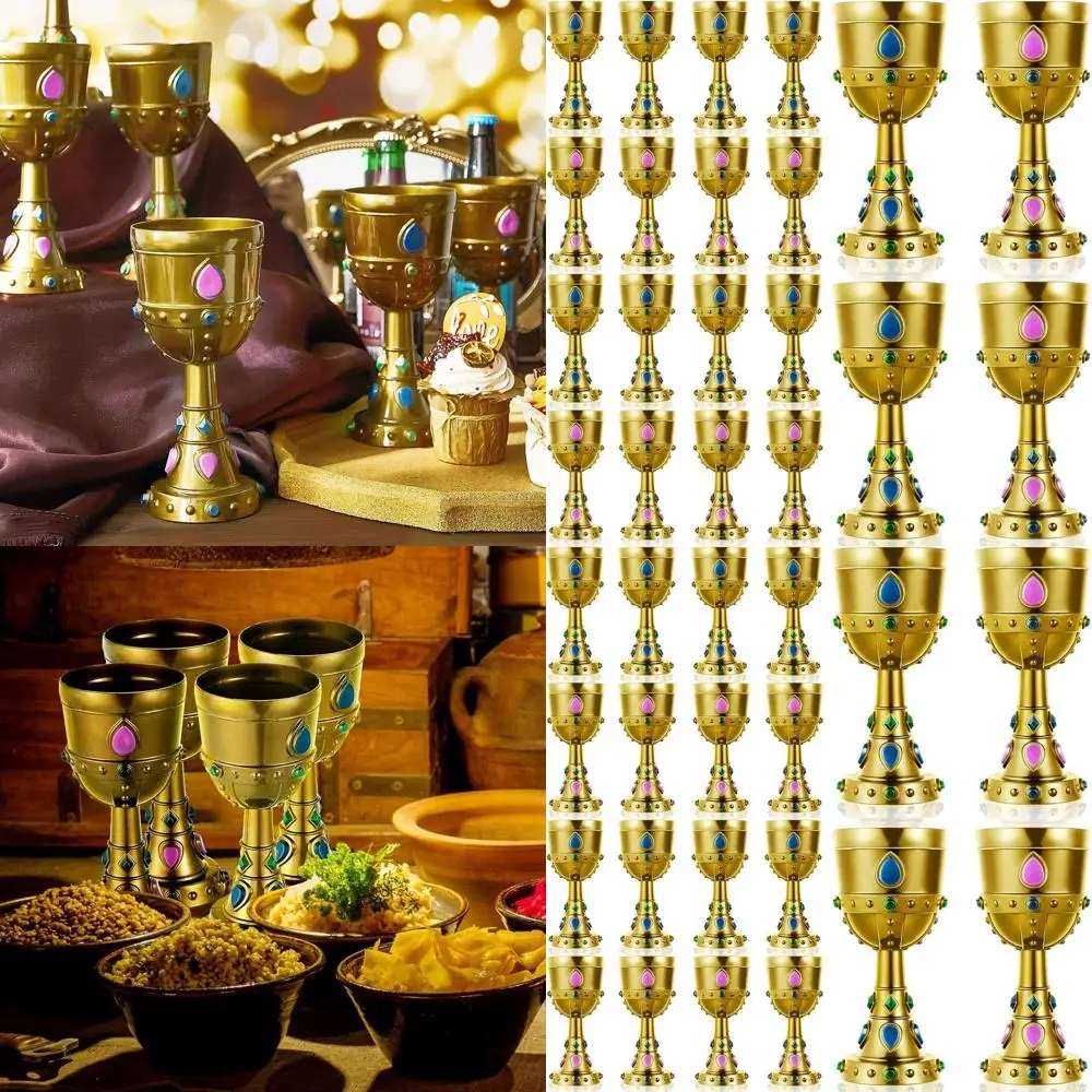 

8-унциальные позолоченные средневековые бокалы с короной и драгоценными камнями, винтажные пластиковые стаканчики для тематических вечеринок и карнавалов на короле и королевы