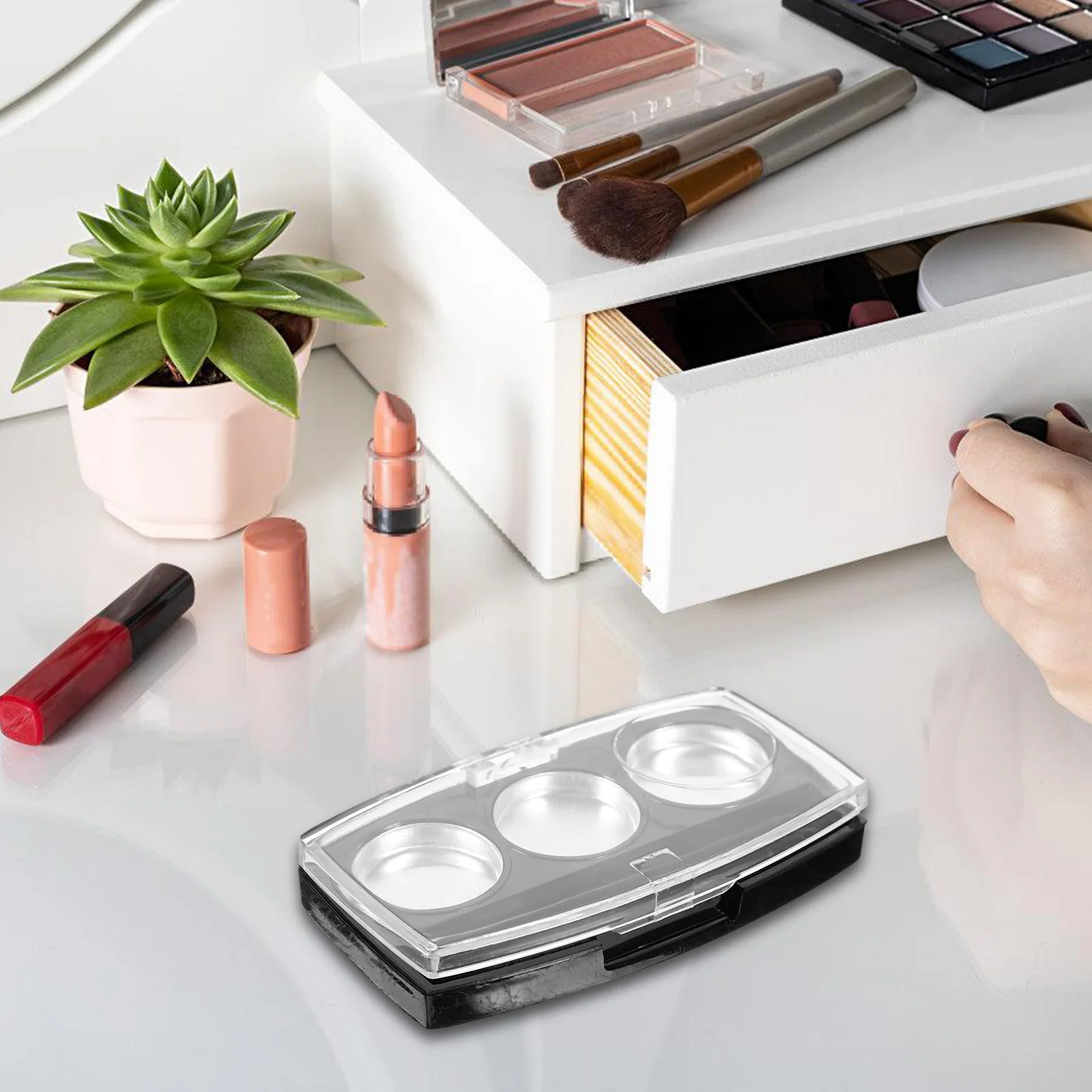 

10pcs Black Bottom 3-Hole Eyeshadow Refill Box Clear Lipstick Sample Empty Containers Makeup Travel Size Portable