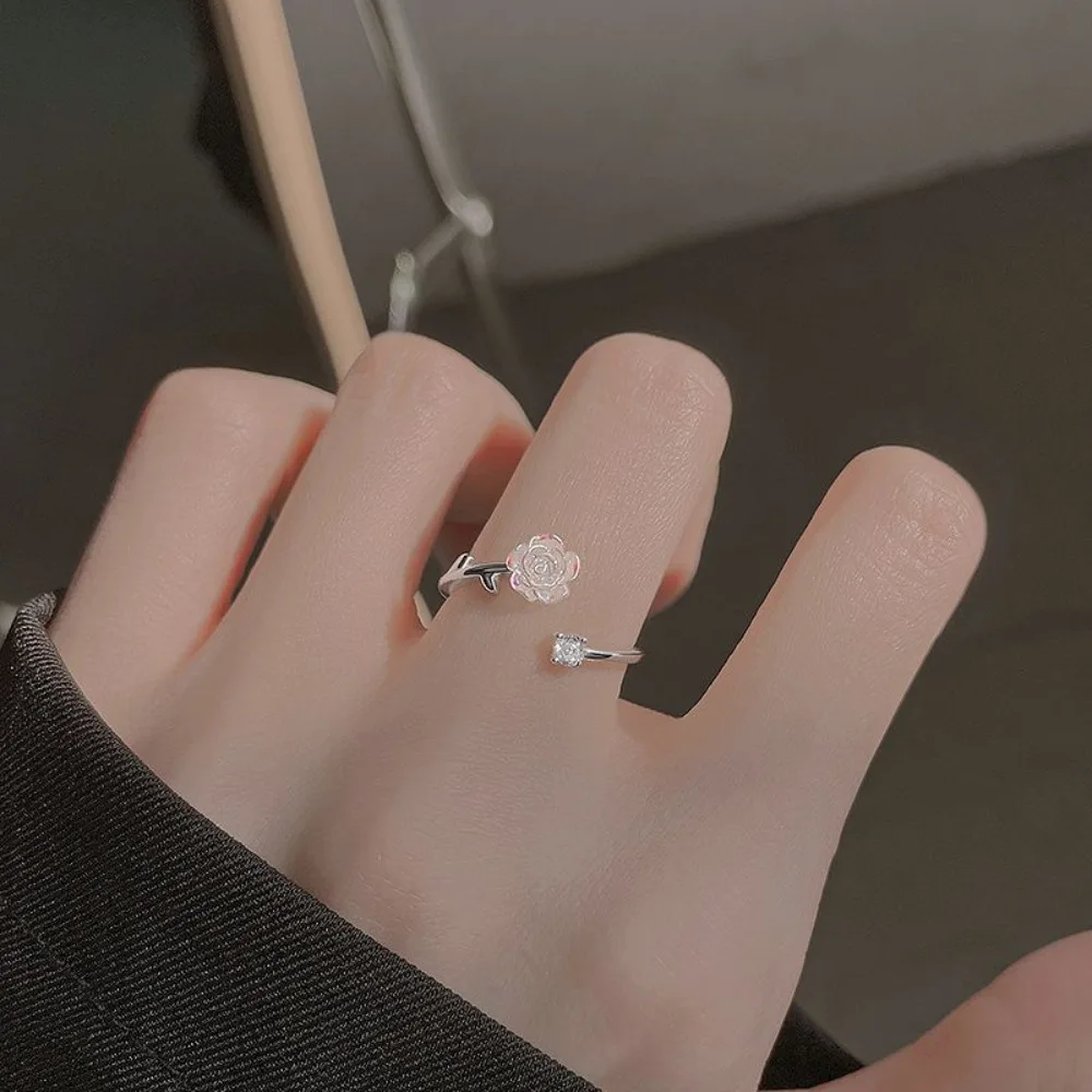 

Fashion Rose Cherry Blossom Tulip Luxury Zircon Flower Opening Rings for Women Adjustable Finger Ring Wedding Jewelry