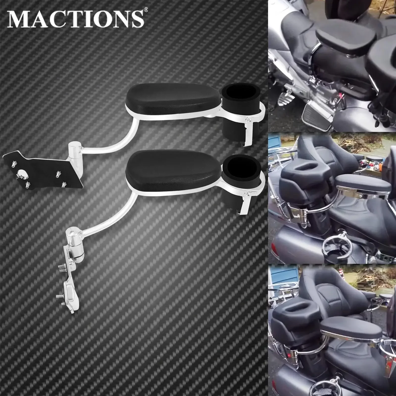 Motorcycle Chrome Rear Passenger Armrests With Drink/Cup Holder Kits Adjustable For Honda GL1800 Goldwing 1800 2001-2016 2017