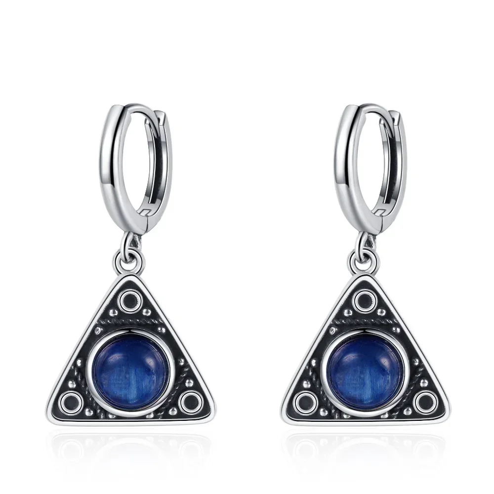Triangle Natural Kyanite Earrings Vintage Jewelry Variety of Gems Pendant Silver Plated Moonstone Drop Earring for Women