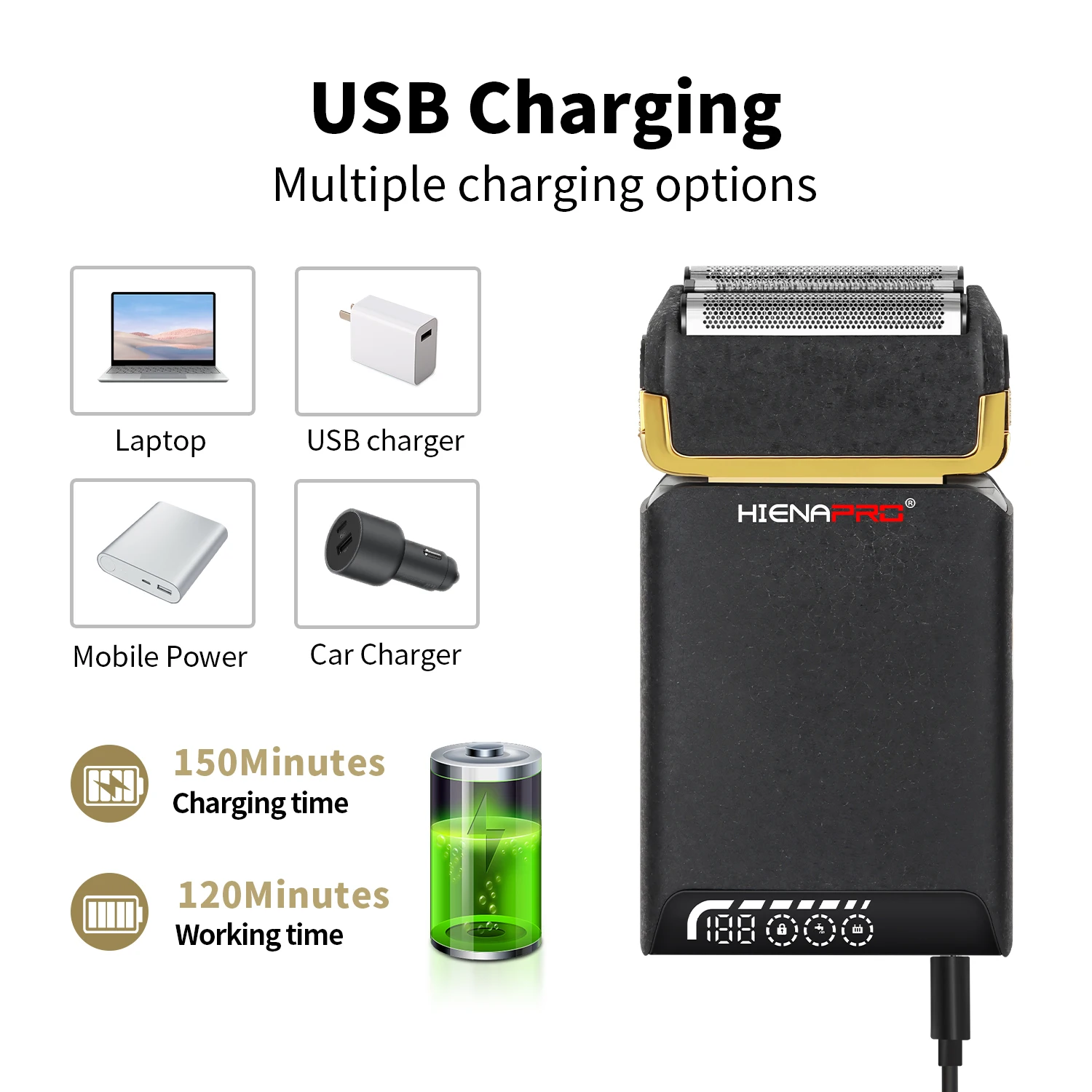 

Professional razor with sharp blades for a clean shave Long-lasting battery life A classic essential for men