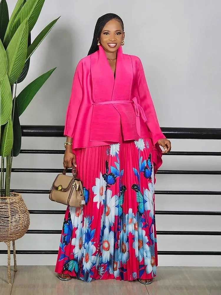 

Элегантная плиссированная юбка и топ с рукавами «летучая мышь» для женщин, свободная длинная юбка больших размеров, комплект из 2 предметов для торжественного роскошного вечернего платья