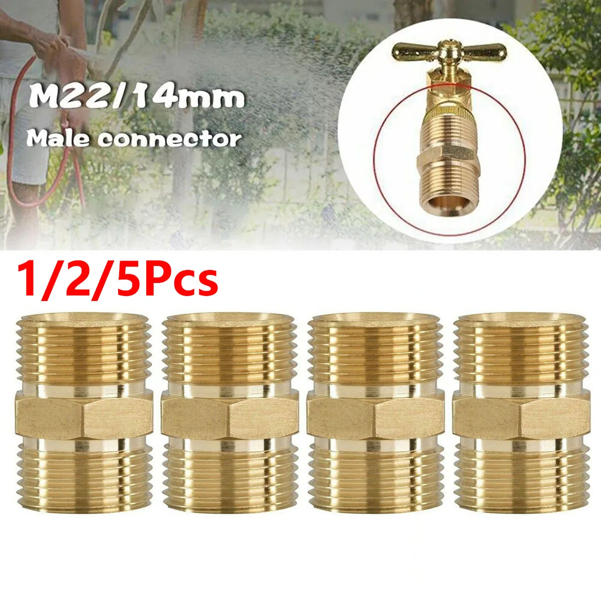 

1/2/5Pc Brass Male Adaptor M22 14mm Quick Connector M22 15mm Garden Water Hose Connector Power Pressure Washer Outlet Adapter