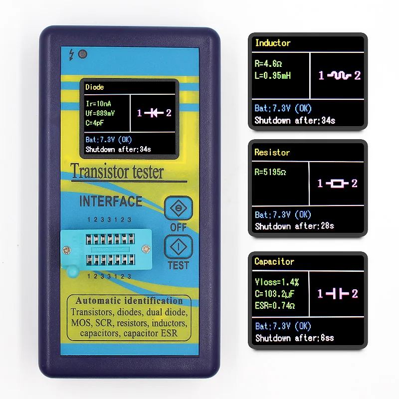 Multi-purpose Transistor Tester 128*160 Diode Thyristor Capacitance Resistor Inductance MOSFET ESR LCR Meter TFT Color Display