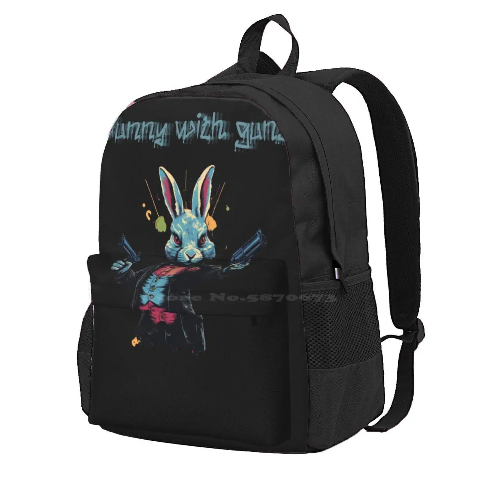 Bunny With Guns Funny Print Hot Sale Schoolbag Backpack Fashion Bags Bunny With Guns Funny Rabbit Pistols Warrior Shooter Fresh