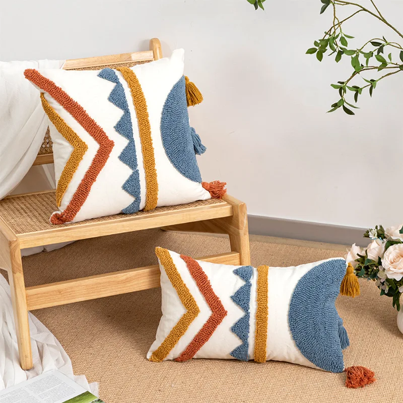 Bohemia Style Loop Tufted Cushion Cover 45x45 Cotton Throw Pillow Cover Decorative Hotel Model Room Living Room Sofa Home Decor