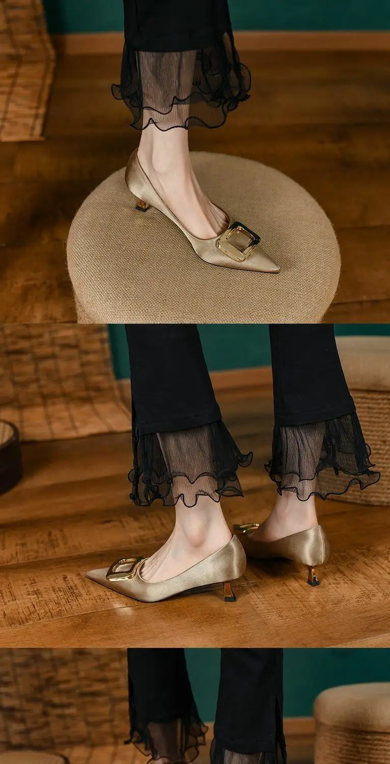 Spitze High Heels Damenschuhe Elegante Arbeitsschuhe Flache Schuhe Sommer 2026 Luxus-Kleiderpumps Modische Bequeme Laufschuhe Zapatillas – Detail 4