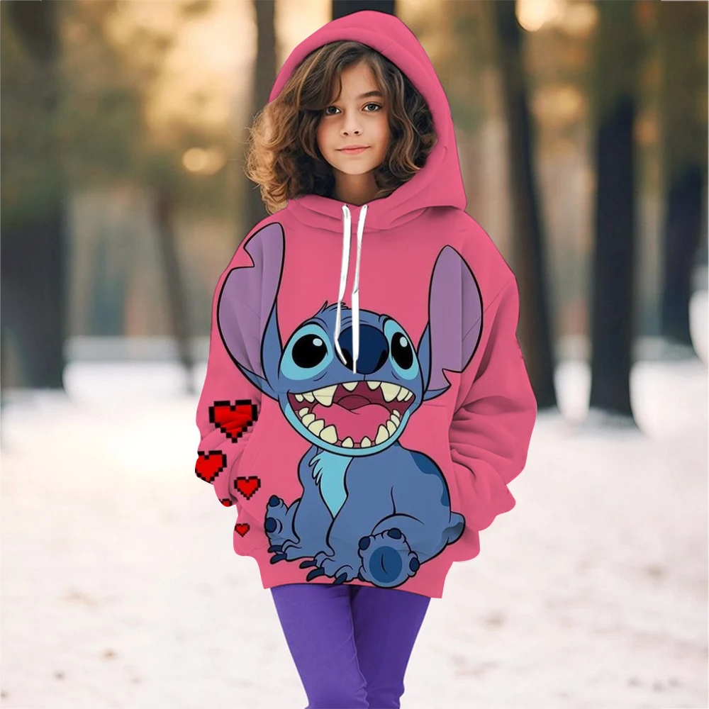 Disney Stitch Children's Street Fashion Sweater Boys Girls Tops Children's Sports Pullover Outdoor Sports Hoodie