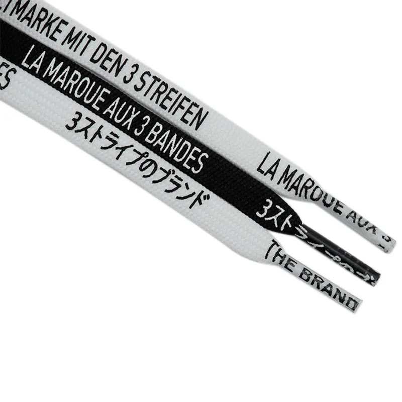 Flat Bulk 7MM Black White Font Printing Casual Flat Shoelaces Trendy Laces for Men Women Sneaker 2023 Boots V2 Fashion Cordens