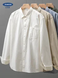 DUKEEN Men's 100% Cotton Shirts Long Sleeve Casual Solid Color Formal Shirt 2024 Spring and Autumn Loose Turn-Down Collar Tops
