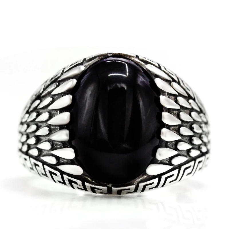 Türkiye men's handmade silver ring S925, natural black agate, classic retro fashion, holiday jewelry, holiday party gifts