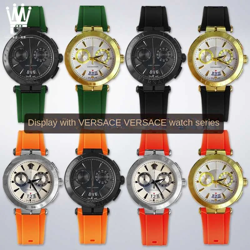 Special Concave Watch Strap For Versace VER VBR 8545 Series Silicone Rubber Watch with Accessories Waterproof Belt Notch