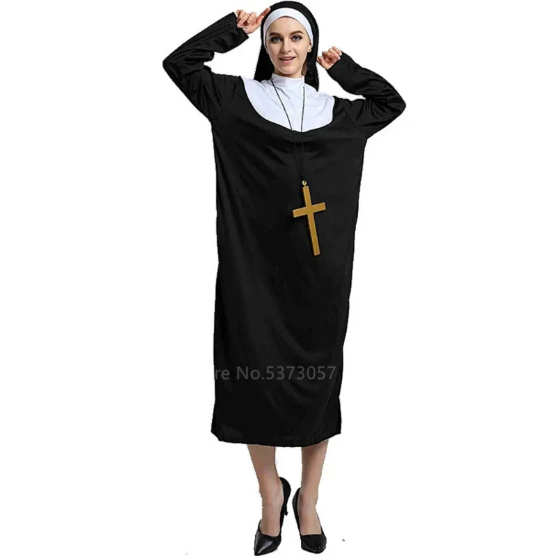 Missionary Cosplay Costumes for Women Halloween Carnival Priest Nun Long Robes Religious Pious Catholic Church Vintage Medieval