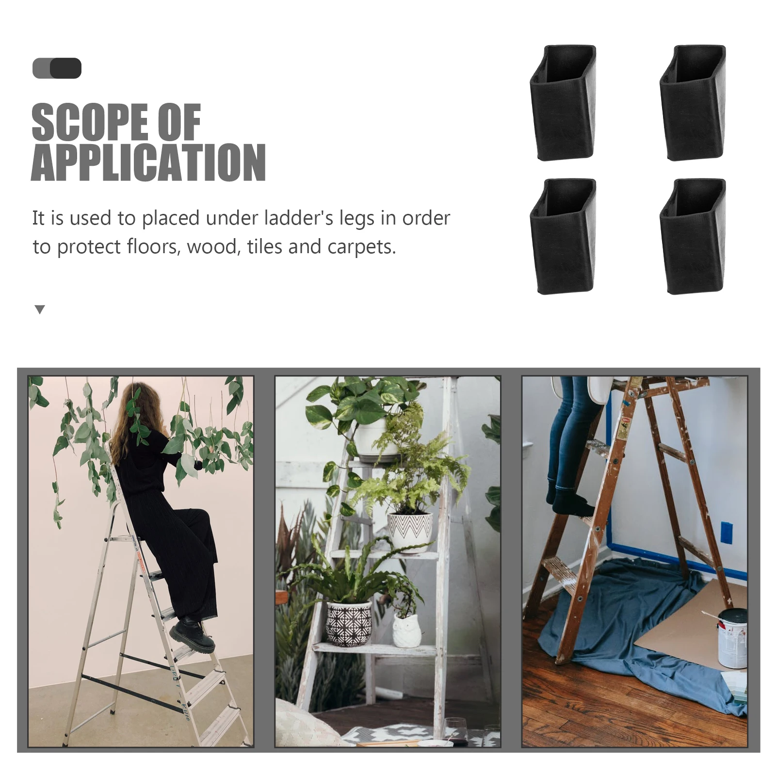 

4pcs Ladder Foot Pad Non-slip Rubber Floor Protector Mat High Temperature Resistant Durable Skidproof for Wood Tile Carpet