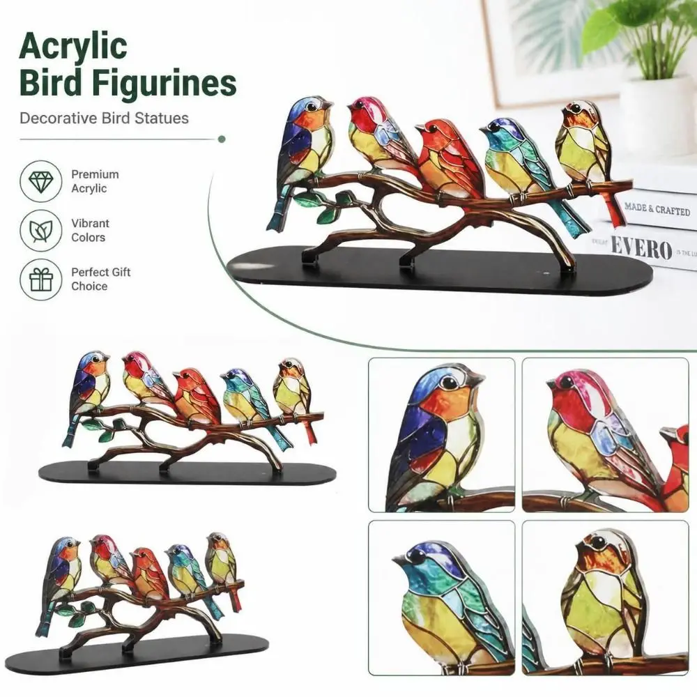 Colorful Appearance Acrylic Bird Figurines with Base European Style Decorative Bird Statues Vivid Flat Bird Ornaments
