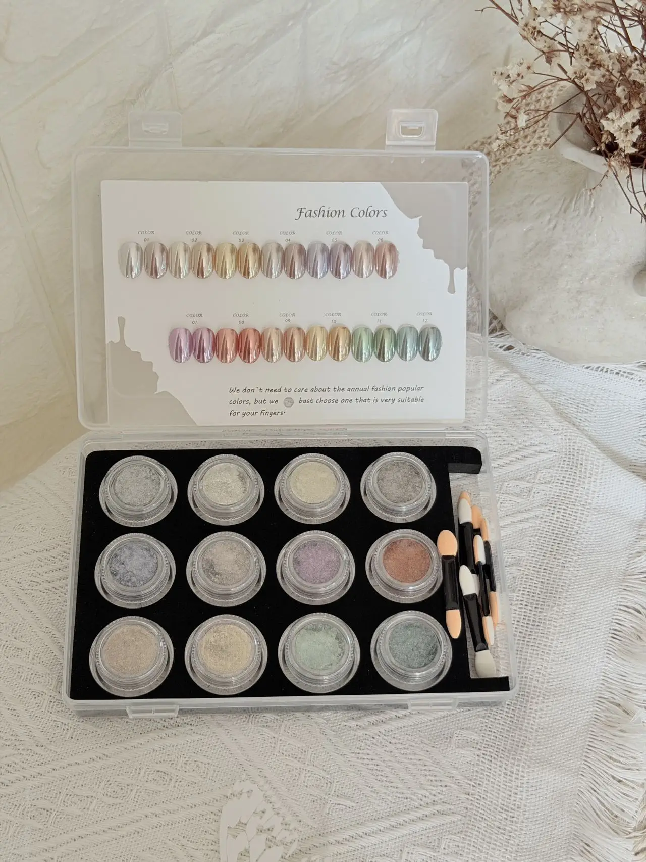 12-piece pack of Aurora Ice Skin Powder Mermaid Chrome Nail Glitter Powder Aurora Moonlight High-Quality Luxury Pigment Nail Art