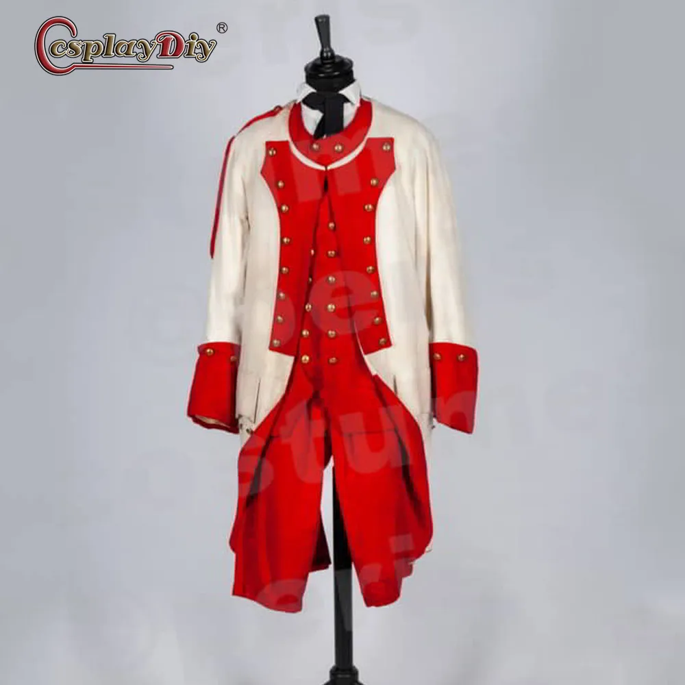 Cosplaydiy Men British regimental soldier uniform Steampunk hussar suit lancer officer jacket Vintage Pirate white Red Costume