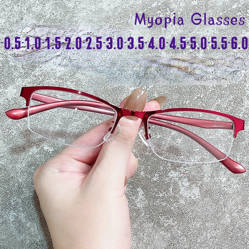 Women Myopia Glasses Ladies Half Frame Anti-blue Light Glasses Men Finished Eyewear -1.0 To -6.0 High Quality Simple and Stylish