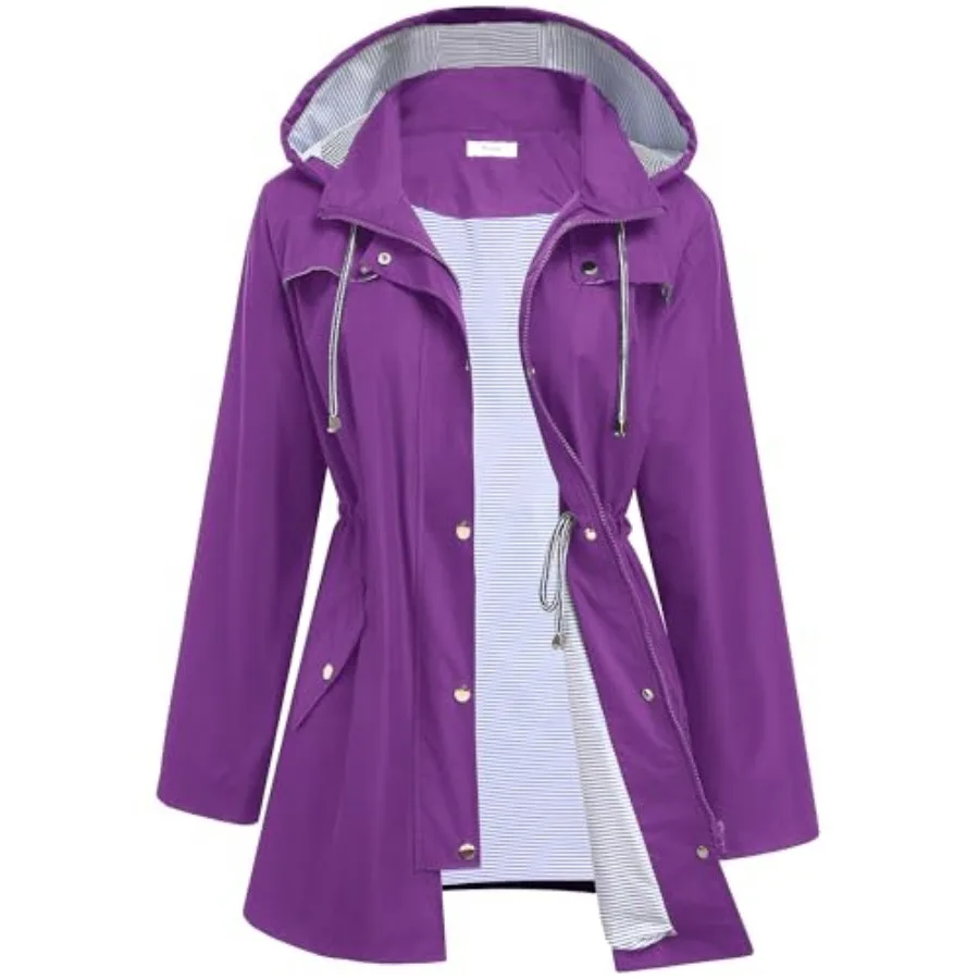 Hount Women Rain Jacket Lightweight Waterproof Raincoat Lined Outdoor Hooded Windbreaker Trench Coat