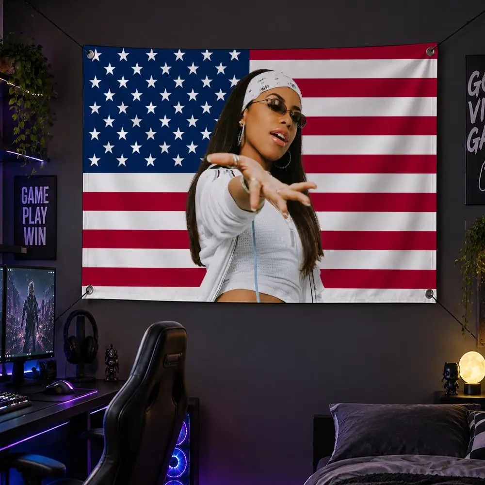Singer R&B Iconic A-Aaliyah Flags Banner Decor for Bedroom,Garden,Party,Club,Gaming Room,Garage Fan Gift