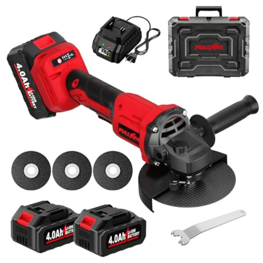 

4-1/2" Angle Grinder Cordless 12000 RPM Brushless Angle Grinder Tool Power Angle Grinders with 2 * 4.0Ah Batteries and 3 Cuttin