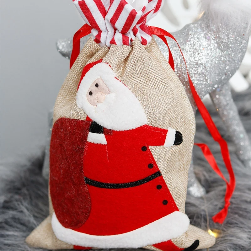 Christmas Candy Bag With Draw String Gift Bags Xmas Burlap Cute Bags For Holiday Party Favors Durable Easy Install