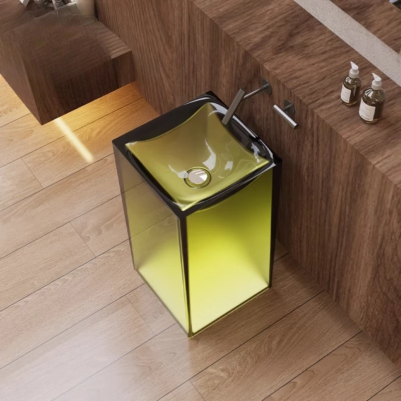 

Transparent resin color column integrated floor wash wash art basin wash