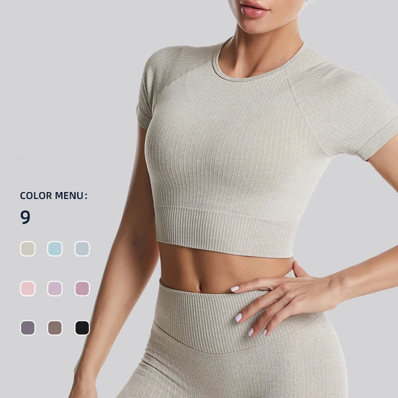 

Women Seamless Yoga T-Shirt Fitness Crop Top Workout Gym Shirts Short Sleeve Quick-drying Yoga T-shirts Sportswear Female