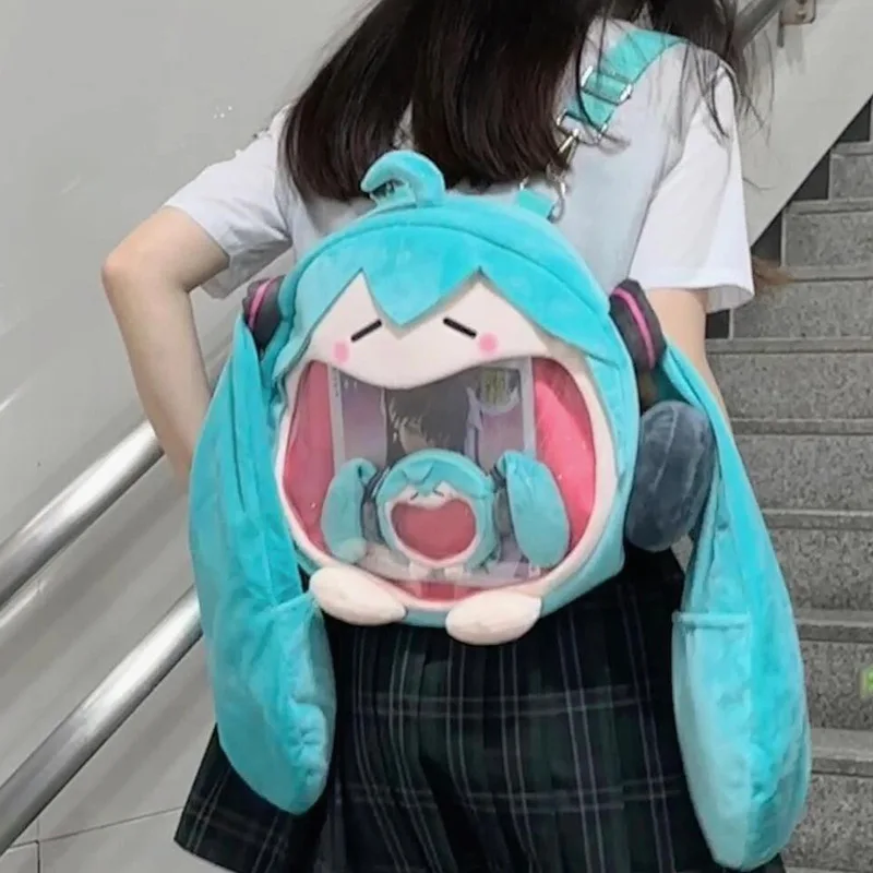 New Anime Hatsune Miku kawaii Big Mouth Bag high-capacity Backpack cosplay prop Doll Toys decorate Gifts image 4