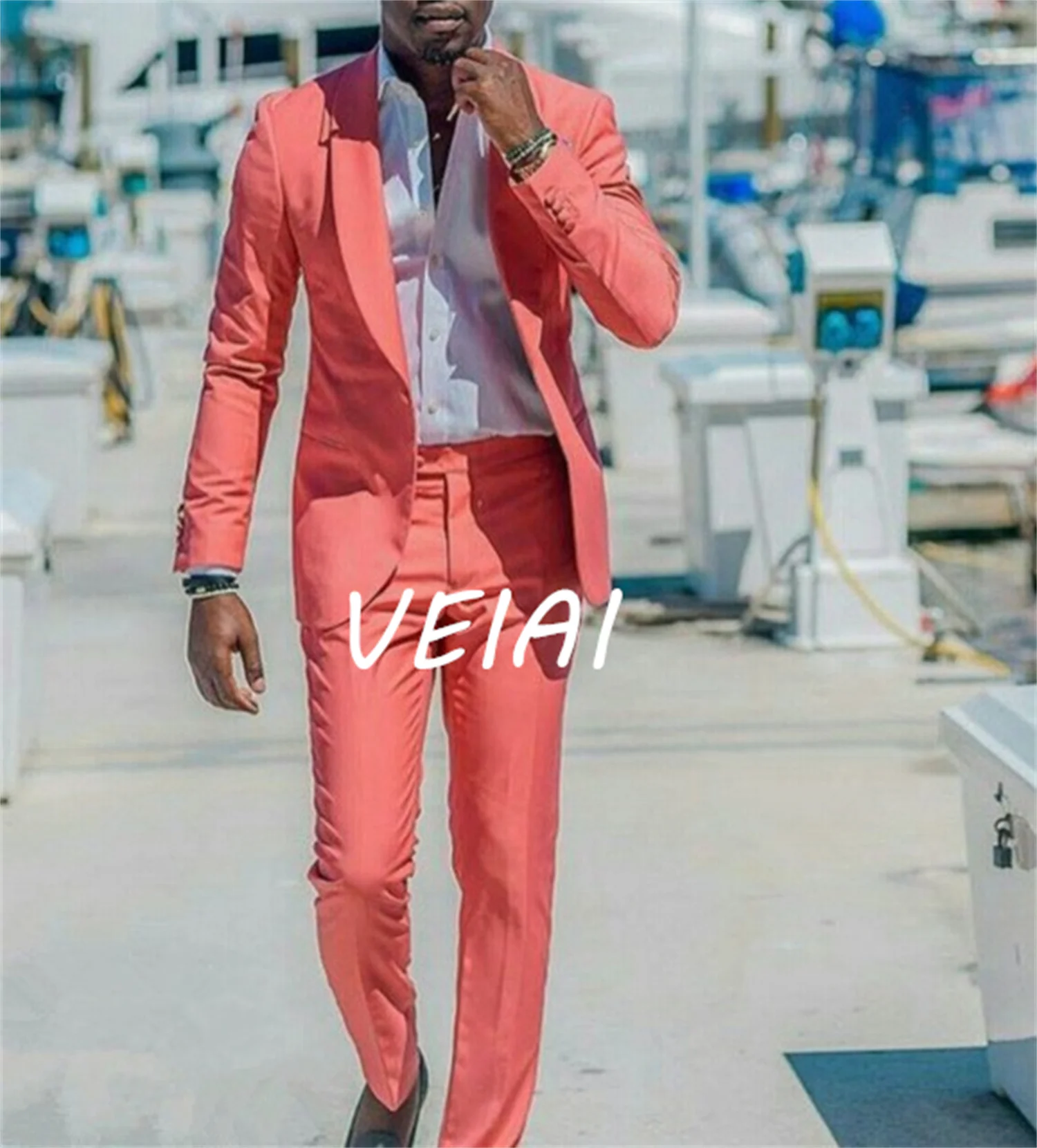 

CustomizedTailored Made Peach Suit For Men Groomsman Groom Tuxedo Terno Slim Fit 2 Piece Casual Best Man Blazer Party Wedding Su