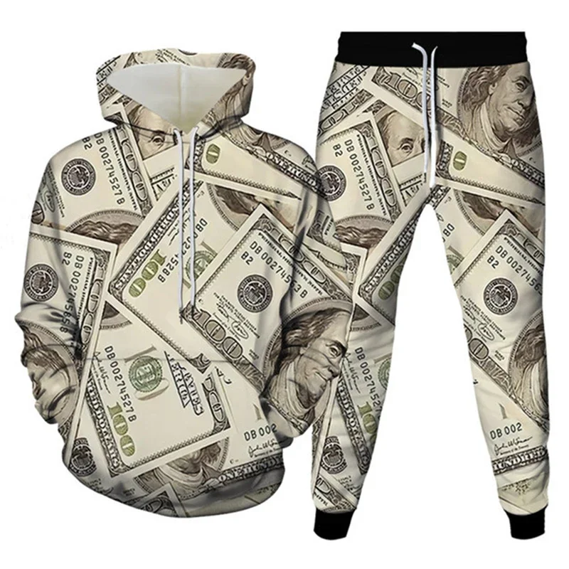 Poker&Money 3D Print Men's Tracksuit Set Fashion Casual Luck Hoodie+Pants 2pcs Sets Pullover Trend Streetwear Man/women Clothing