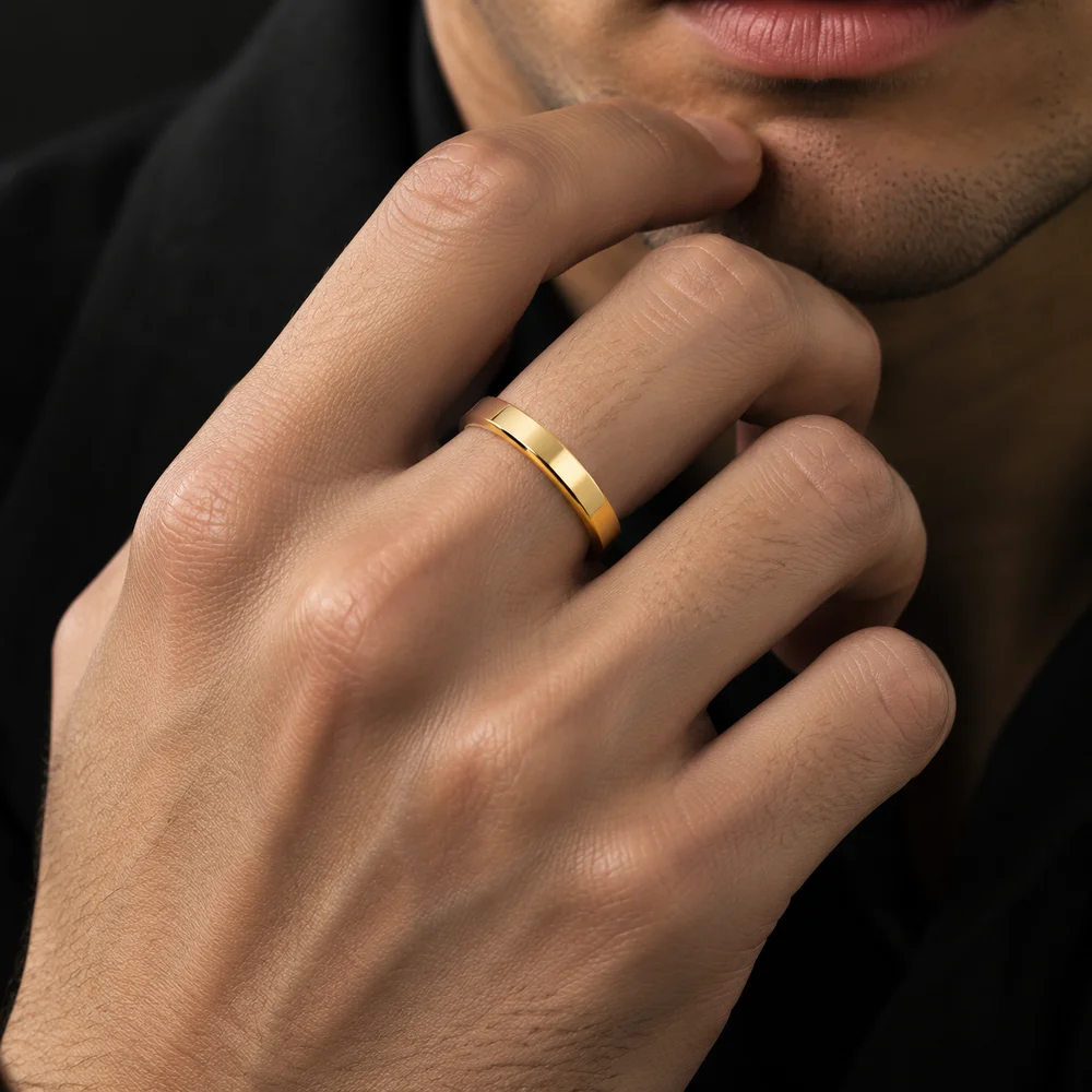 4MM Inner‑Round Outer‑Flat Stainless Steel Band Ring Minimalist Unisex Daily Wear Party Jewelry Gift Jewelry Accessories