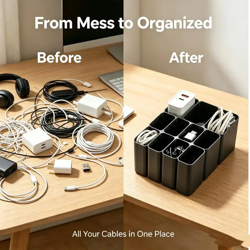 11/22-Grid Retractable Drawer USB Cable Storage Tray, Desktop For Office Great Items For The Home
