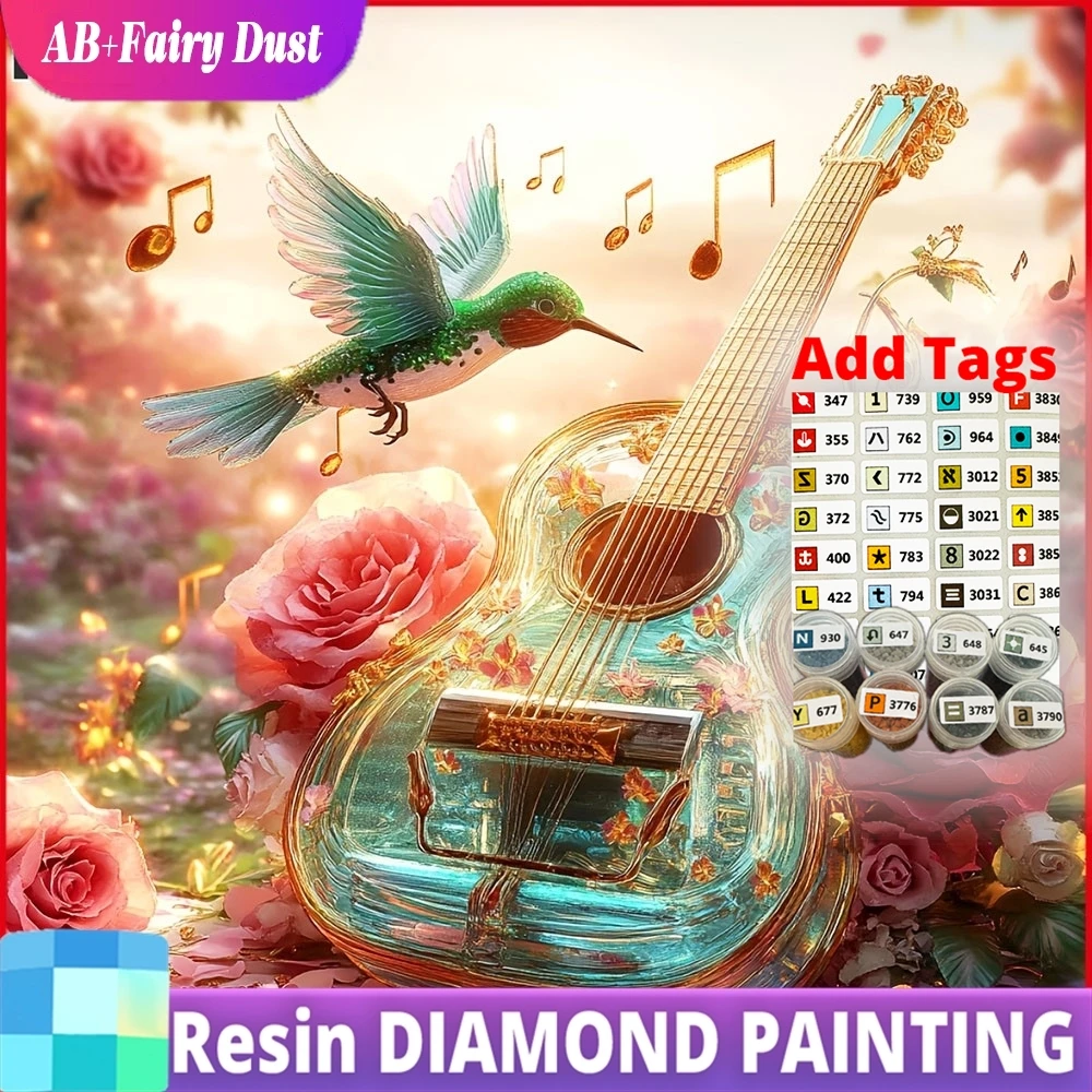 

Resin AB Fairy Dust Diamond Painting Bird Guitar Diamond Mosaic Animal Flower Complete Kit Handmade Gift