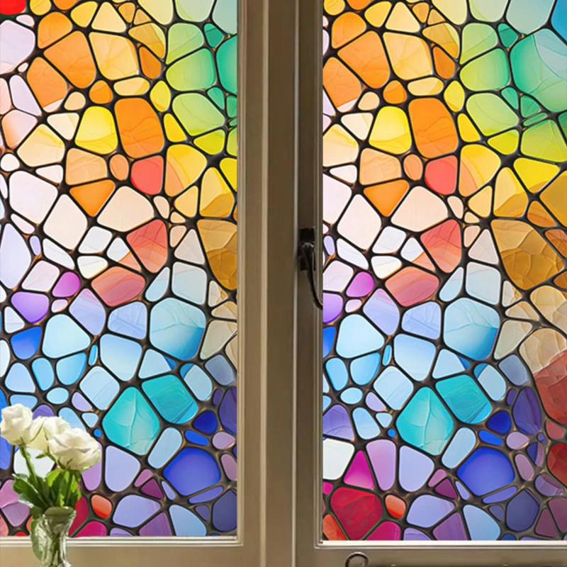 Retro Church Stained Glass Film Frosted Window Sticker Opaque Colorful Painting Art Privacy Stickers Bathroom Office Home Decor