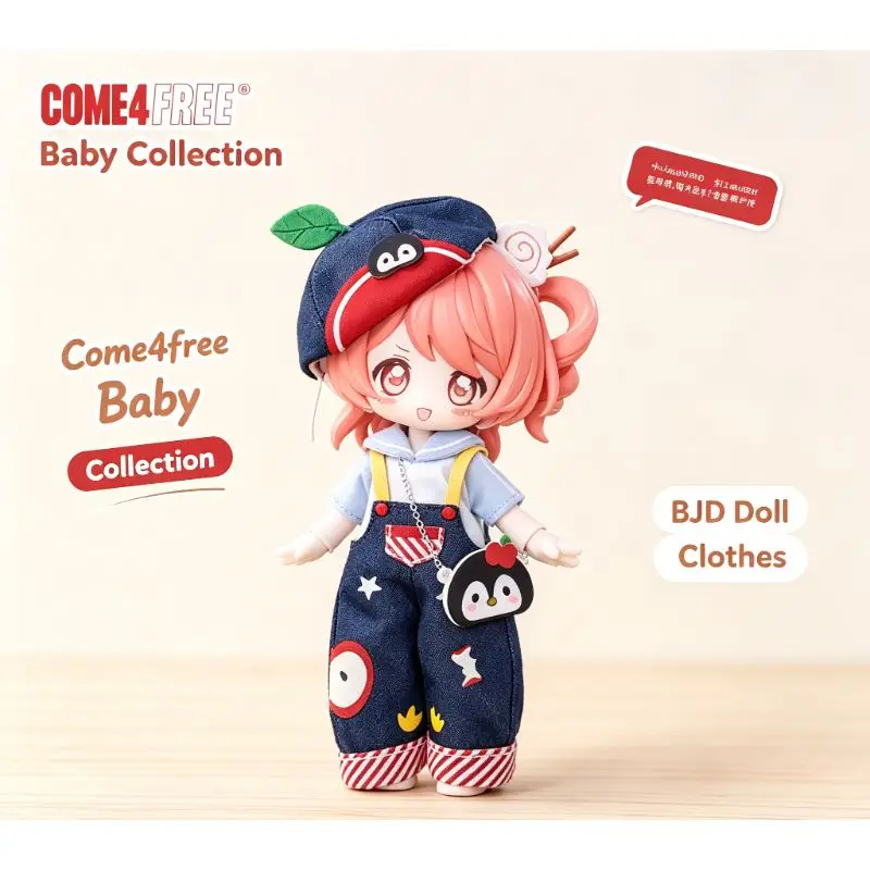 Come4free 12cm Bjd Doll Clothes Set, Cute Apple Pattern Casual Outfit Accessories, **Doll Excluded**, For 1/12 Scale Bjd Dolls